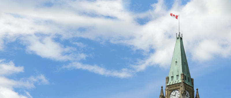 Canadian Parliament Buildings with flag